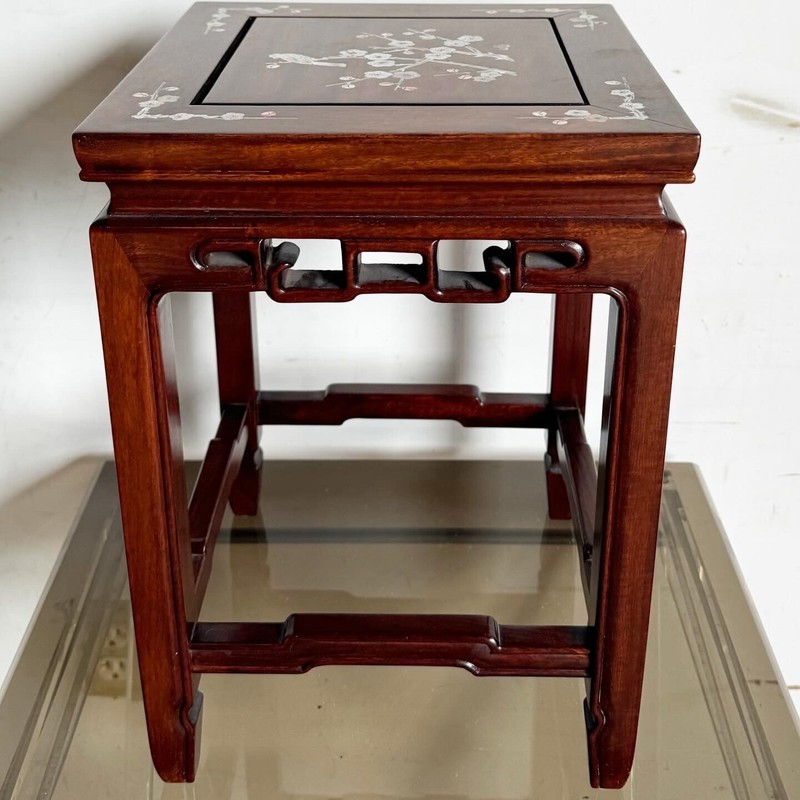 Chinese Wooden and Mother of Pearl Inlay Pedestal/Side Table gallery