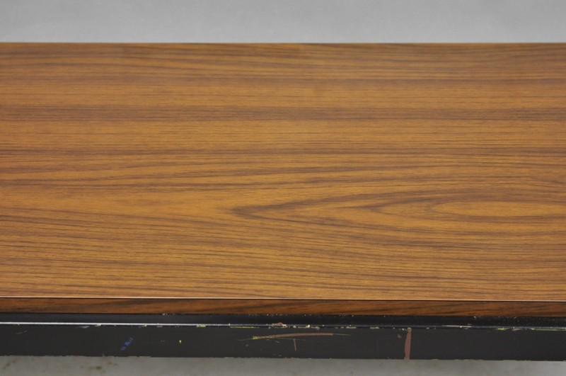 Vintage Mid Century Modern Steel Metal & Faux Rosewood Laminate Coffee Table gallery