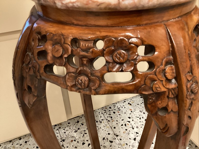 Vintage Hand Carved Rosewood Marble Top Pedesatal Table.36” Tall. gallery