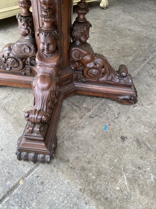 ROSEWOOD FIGURAL MARBLE TOP TABLE gallery
