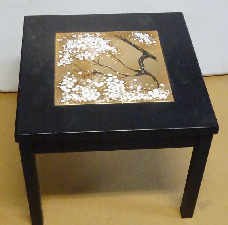 VTG MCM Brown Saltman Cherry Blossom Tile Side Table LA California modernism