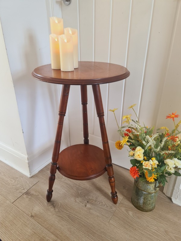 Antique Mahogany Cricket Table Pot Stand Whisky Serving Side Table Turned Legs gallery