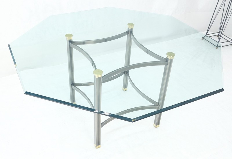 Mid Century Modern 60" Octagon 3/4" bevel Glass Top Brass Base Dining Table MINT gallery