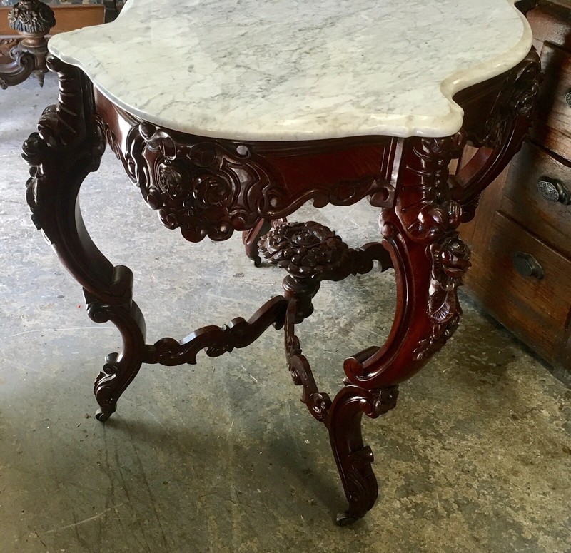 19th c. MAHOGANY CARVED MARBLE TOP TABLE gallery
