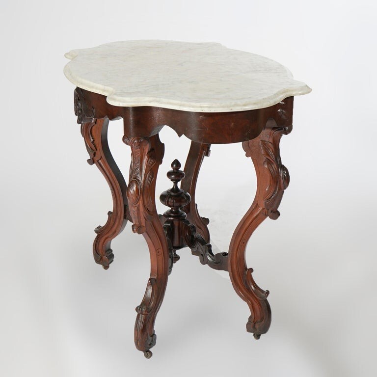 Renaissance Revival Walnut, Rosewood & Marble Table c1890 gallery