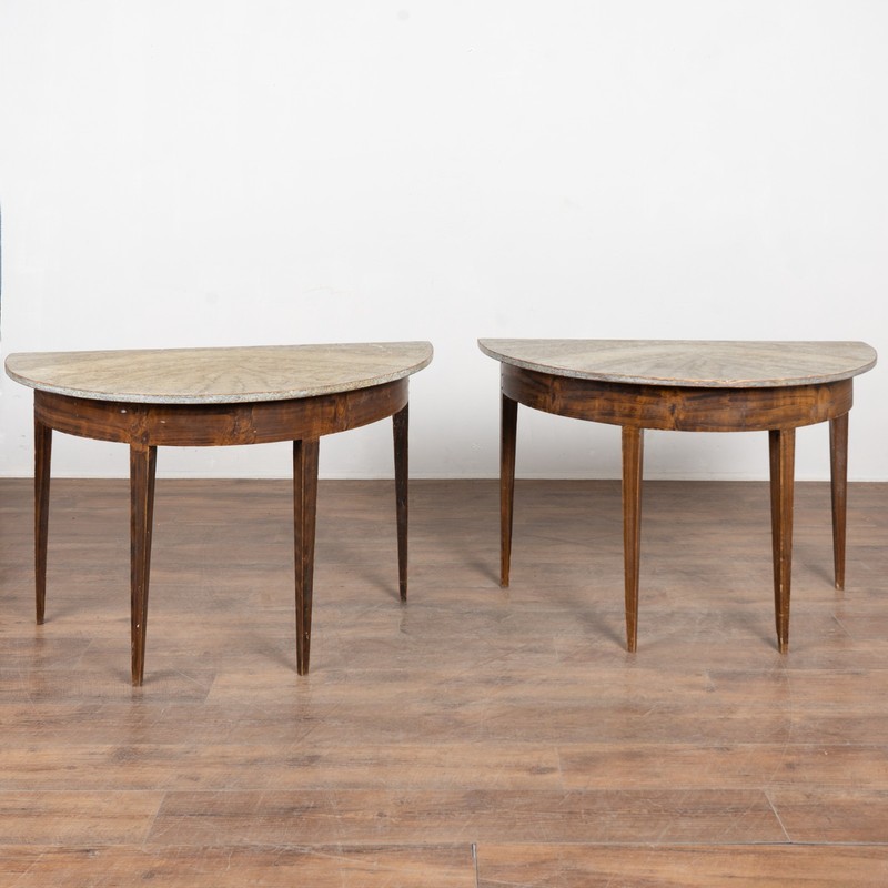 Pair, 19th Century Swedish Painted Demilune Console Tables