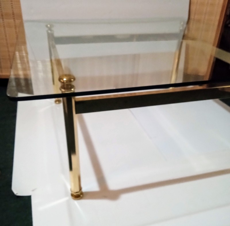Mid Century Modern Square Coffee Table Gold, Glass Top 3' x 3' Hollywood Regency gallery