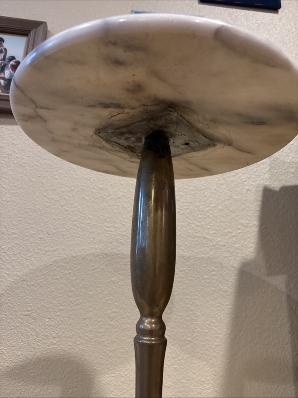 Vintage White & Gray Marble And Brass Plant Stand Accent Table 12”x17.5” gallery