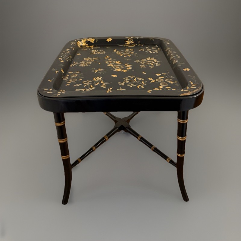 Antique Victorian Lacquer Tray & Table Stand gallery