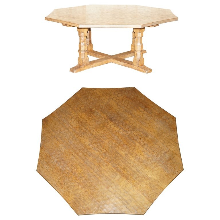 HUGE VINTAGE CIRCA 1950’S ROBERT MOUSEMAN THOMPSON ADZED OCTAGONAL DINING TABLE