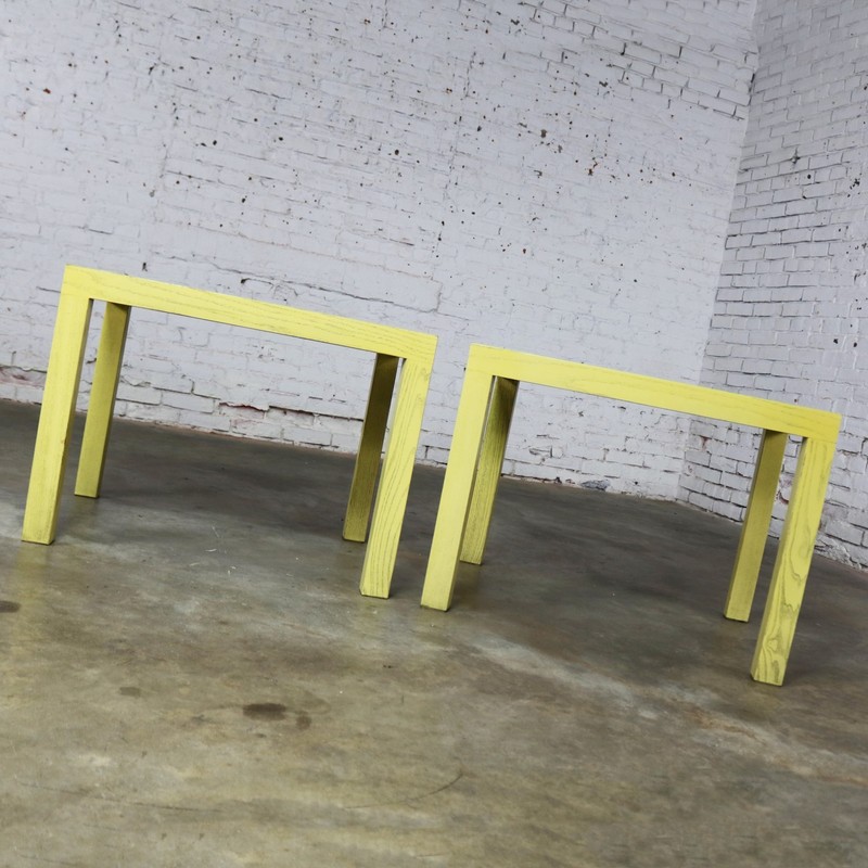 Mid Century Modern Blonde Cerused Oak Parsons End Tables Style Wormley / Dunbar gallery