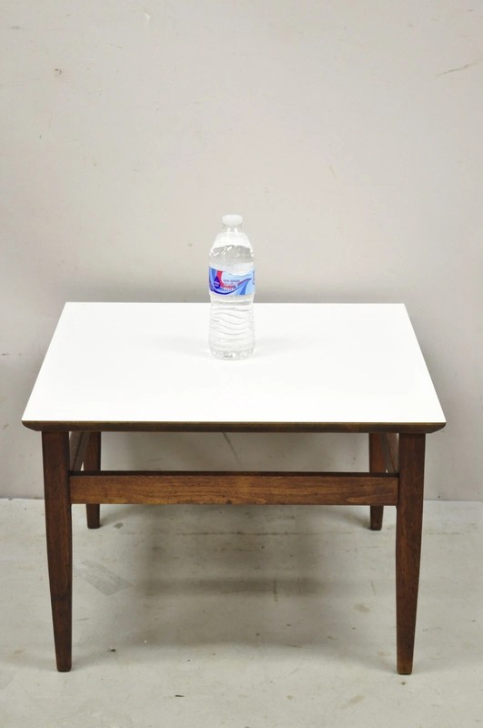 Vintage Mid Century Modern Walnut Base Laminate Top Low Side Tables - a Pair gallery