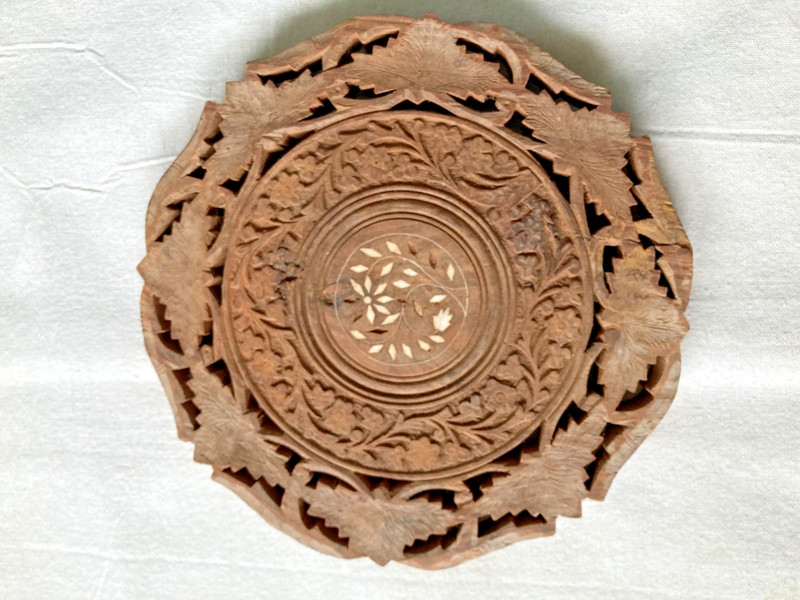 Vintage Carved Round Rosewood Small Table. 12″ Diameter, 12 3/4″ Height. India