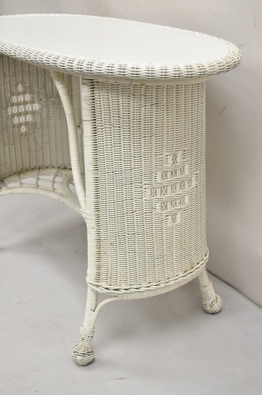 Antique Victorian White Wicker Rattan Console Hall Side Table gallery