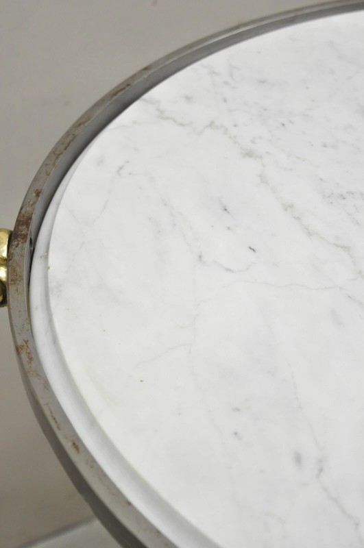 Italian Neoclassical Brass Rams Head Round Marble Steel Gueridon Side Table gallery