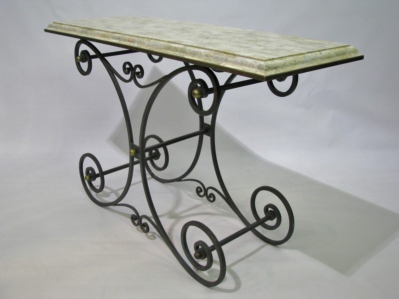 Maitland Smith Iron Baker's Table With Tesselated Stone Top; Nr. Mint to Mint gallery