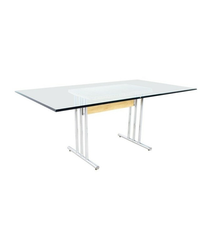 Mid Century Glass and Chrome Dining Table