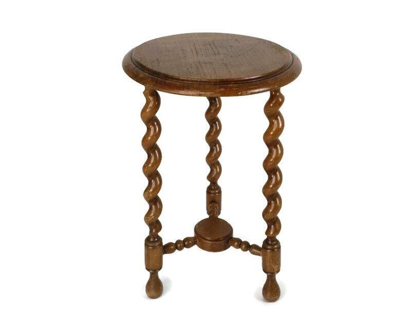 Barley Twist Wooden Side Wine Table Two tier Pedestal Plant Bonsai Stand Barn