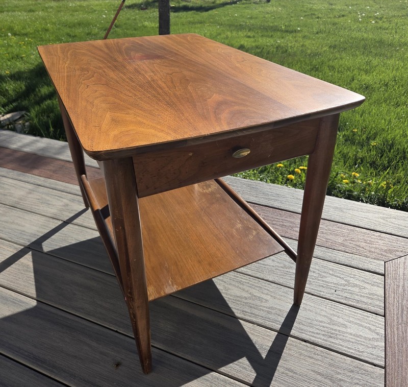 Vintage Mid Century Mersman 2 Tier Walnut End/Side Table with Drawer