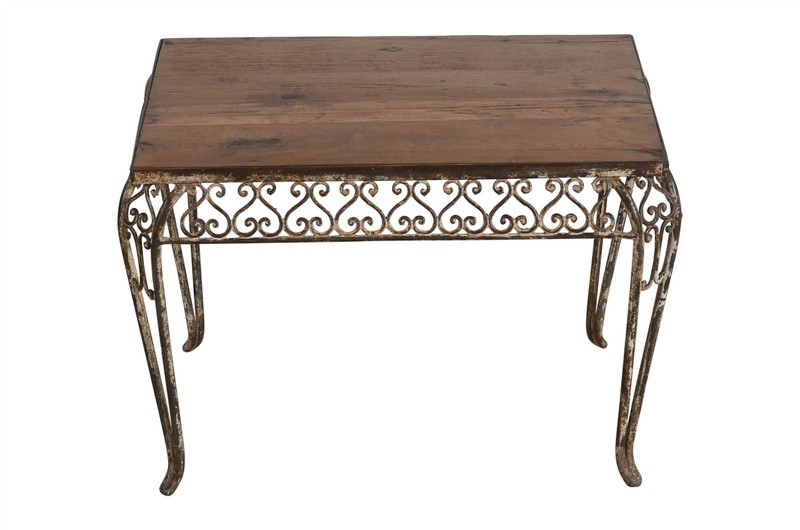 Fine Matching Pair (2) of Antique Indian Iron and Teak Wood Side Tables gallery