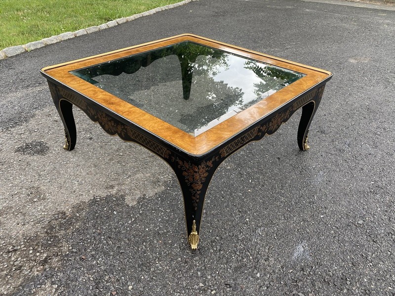 Drexel Heritage Et Cetera Glass Top Black Lacquered/Gold Coffee Table 36” X 36”
