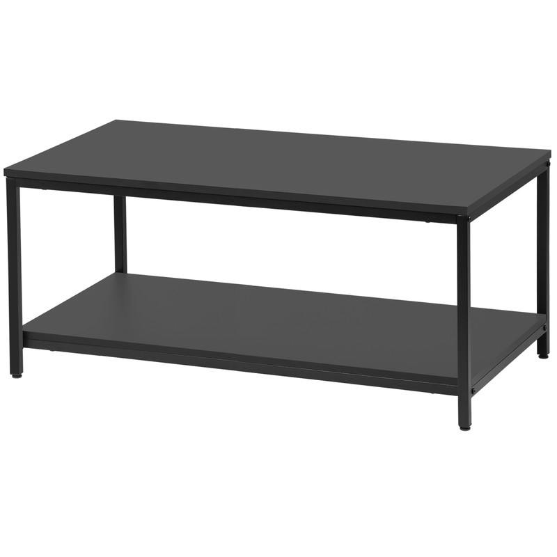Black Rectangle Wood and Metal Coffee Table with Storage Shelf for Living Room gallery