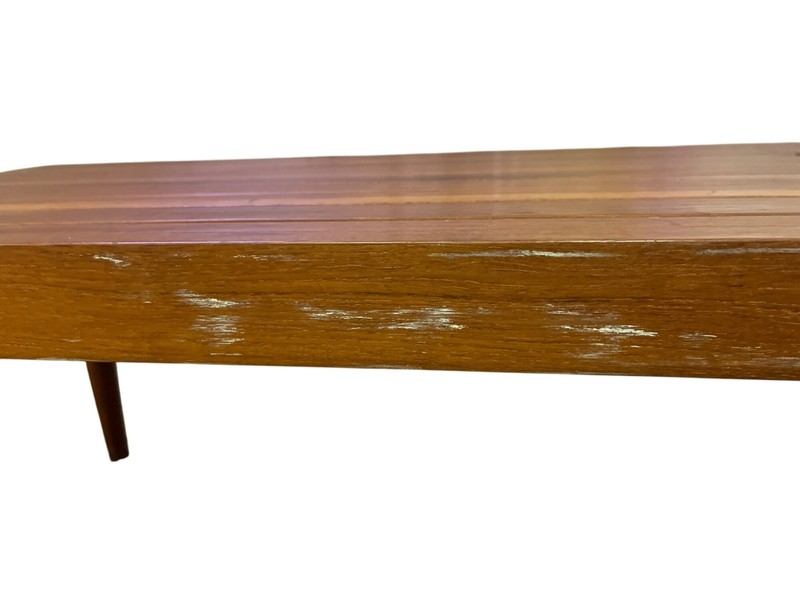 Mid Century Modern Teak Coffee Table Slatted Top Tapered Legs Vintage MCM Used gallery