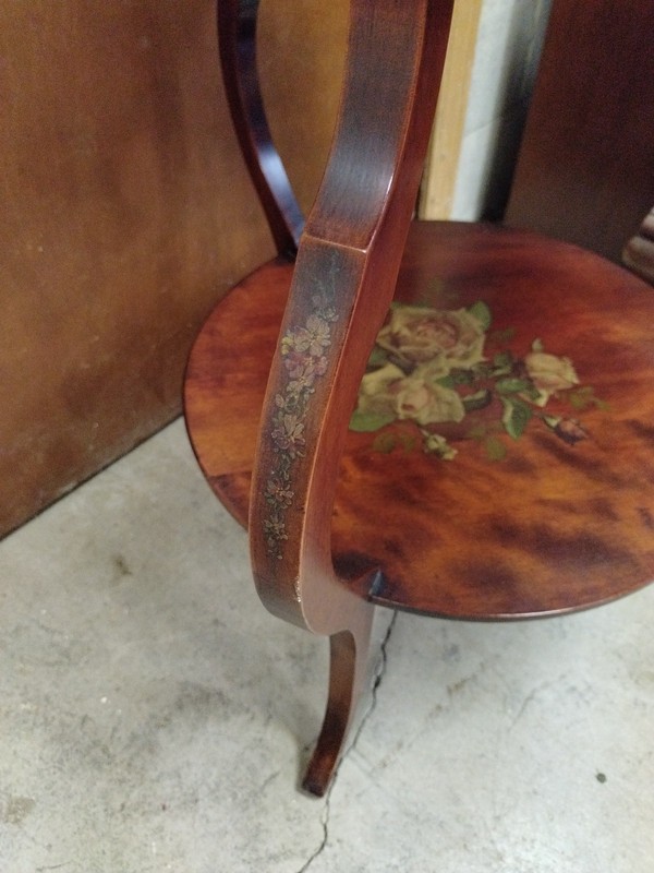 antique two tier Italian accent table roccoco scene, Fragonard style gallery