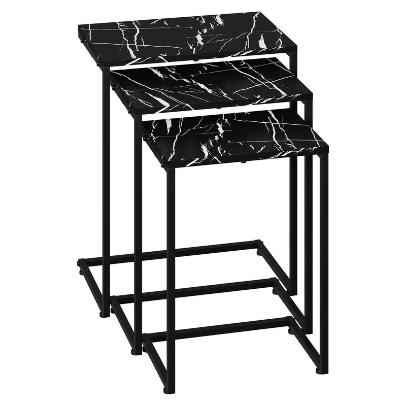 Modern C-Shaped End Tables Set of 3 Nesting Coffee Table Accent Side Table Black gallery