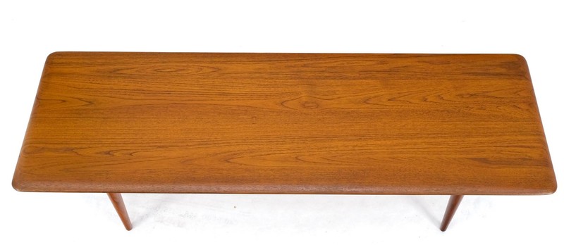 Danish Mid-Century Modern Solid Teak Rectangle Coffee Table Tapered Dowel Legs gallery