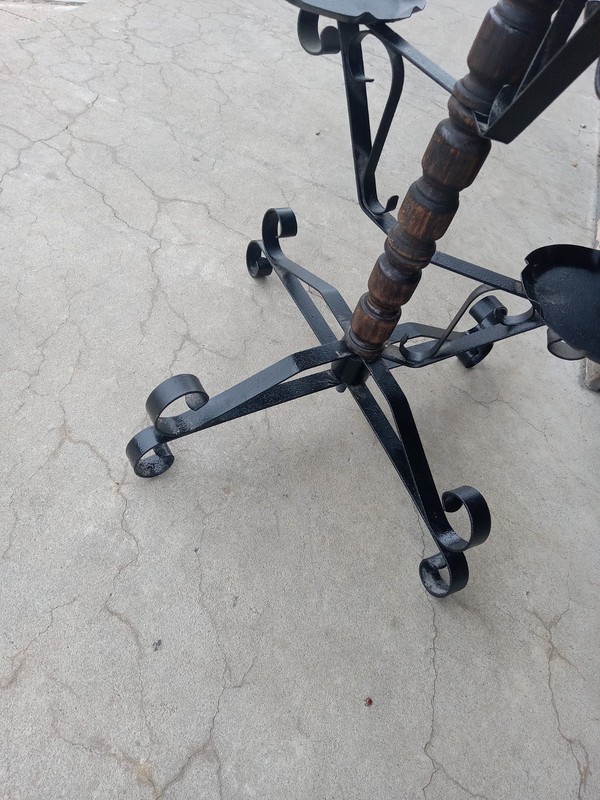 Vintage Spanish Gothic Revival Rotating Wrought Iron Plant Stand gallery