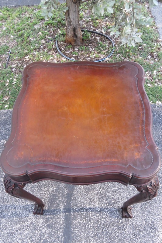 Chippendale Leather Top Mahogany Ball and Claw Feet Side Table 3448 gallery