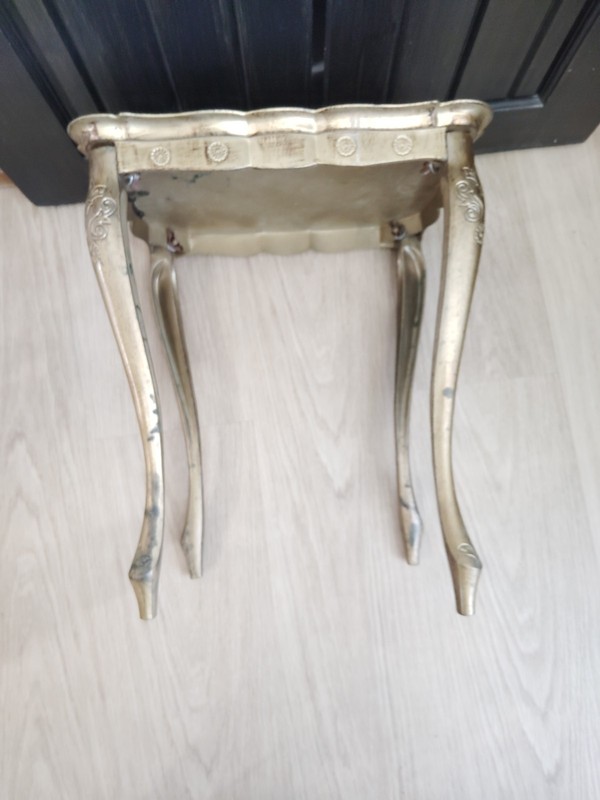 Vintage Italian Florentine Accent Table Gold Gilt Tones & Off White, Ornate gallery