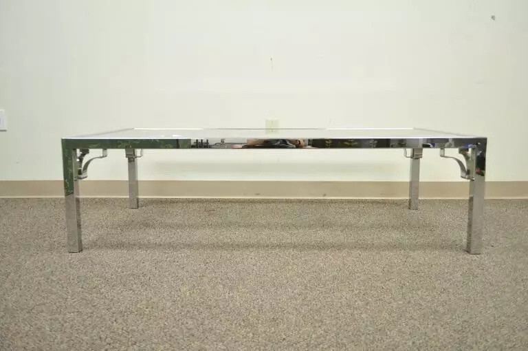 Mid Century Modern Chrome X-Frame Glass Top Hollywood Regency Coffee Table gallery
