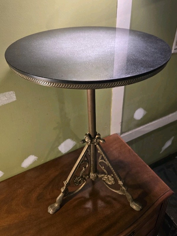 18" Wide Round Mid-Century Brass & Granite Adjustable 27" - 38" Martini Table