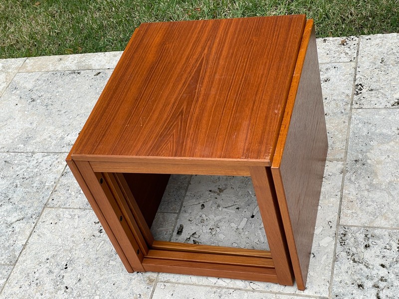 Kai Kristiansen Danish Mid Century Modern Teak Interlocking Cube Nesting Tables gallery