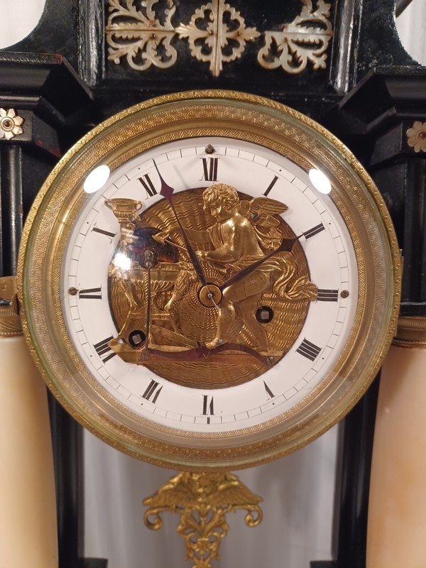 Antique AUSTRIAN AUTOMATION Table CLOCK - Cupid Grinding Arrow: 1840 & ON SALE!