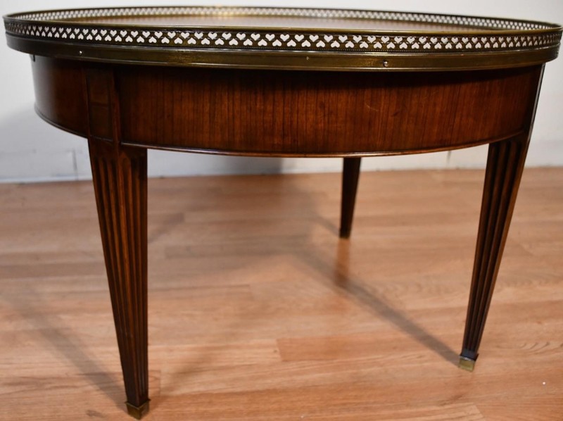 1930s French Louis XVI Style Walnut Coffee Accent Table Brass Gallery Railing gallery