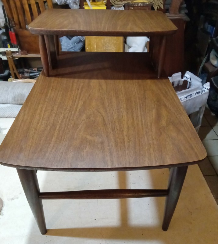 Mid Century Walnut Formica Top Step End Table / Side Table (SET-23)