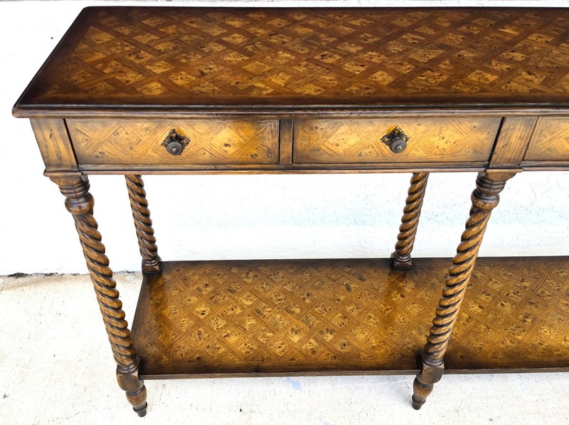 Theodore Alexander Burl Parquetry Console Table with 4 Drawers gallery