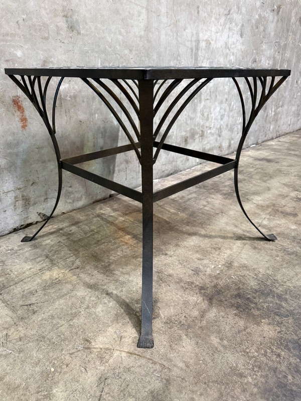 Vintage Stained Glass Side Table Wrought Iron Base Geometric Top gallery
