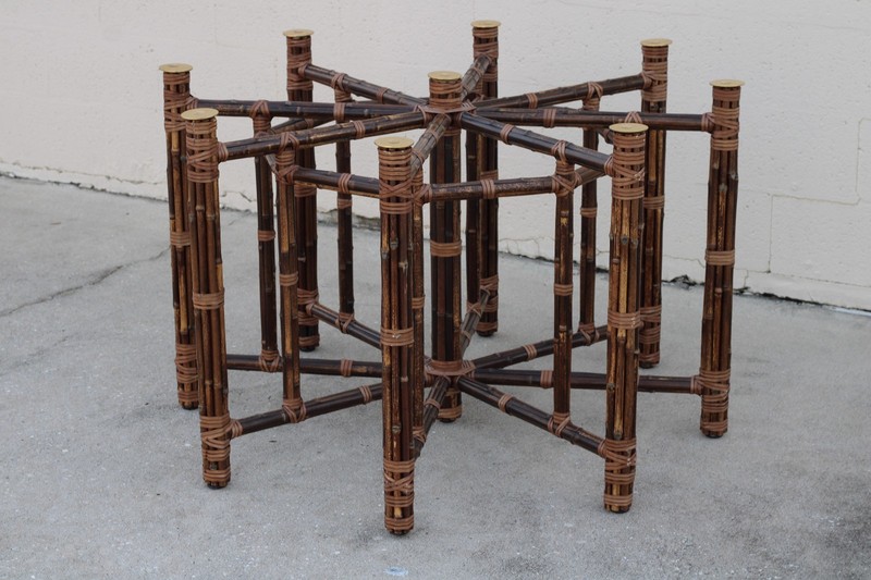 Authentic McGuire Octagonal Bamboo Dining Table Base for Round Glass Top gallery