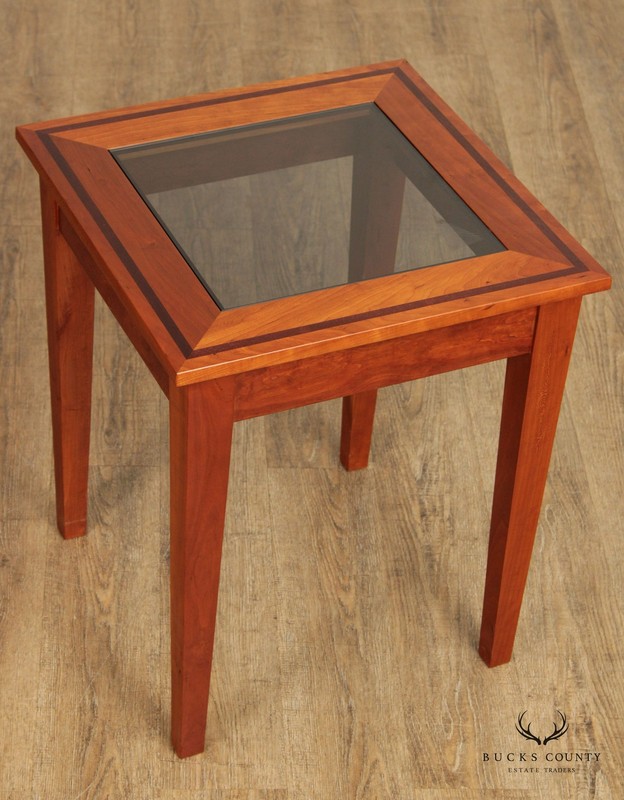 Studio Crafted Solid Cherry Square Glass Top Side Table gallery