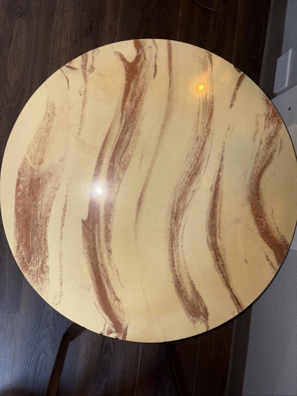 Vintage Mid-Century Modern Round Coffee Table Walnut Base Marble Top 24” gallery