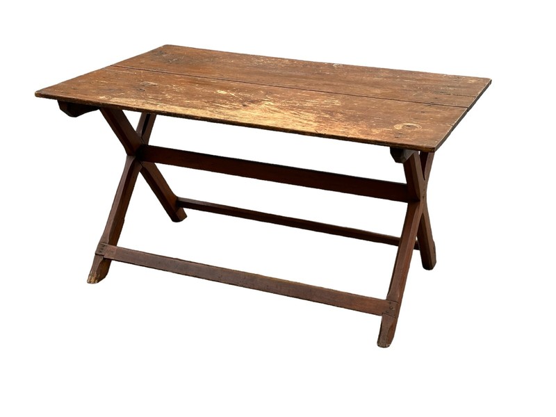 Antique Primitive farm tavern table old surface 1800s sawbuck country farm house
