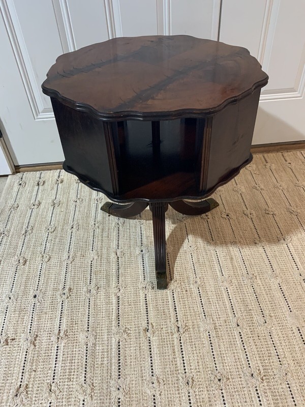 Mahogany Swivel Side Table With 8” Shelf/Openings