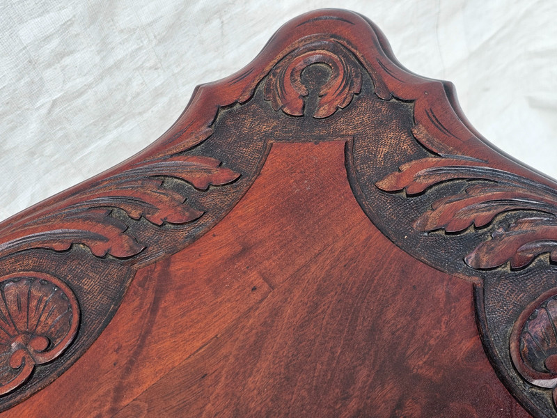 Antique English Solid Mahogany Lamp Table c1890 – Carved Shells, Cabriole Legs gallery