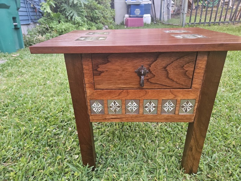 Antique Mission Style Tile Inlayed Walnut End Table 19th Century