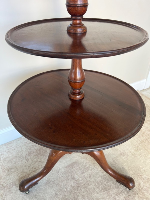 18th C English Queen Anne Mahogany 3 Tier Dumbwaiter Style Occasional Table gallery