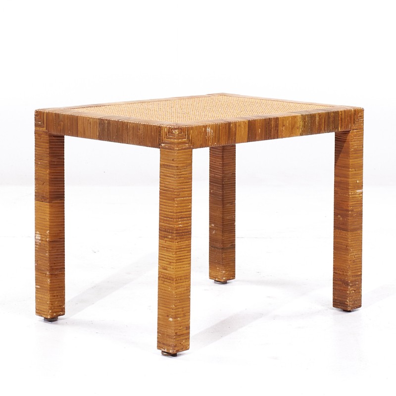 Bielecky Brothers Mid Century Rattan, Cane and Brass Side End Table gallery